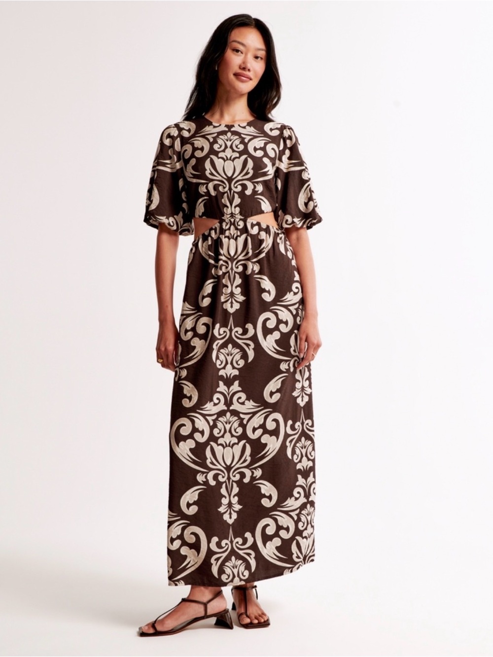 A&F Brown and Cream Maxi Dress with Cutout Detail